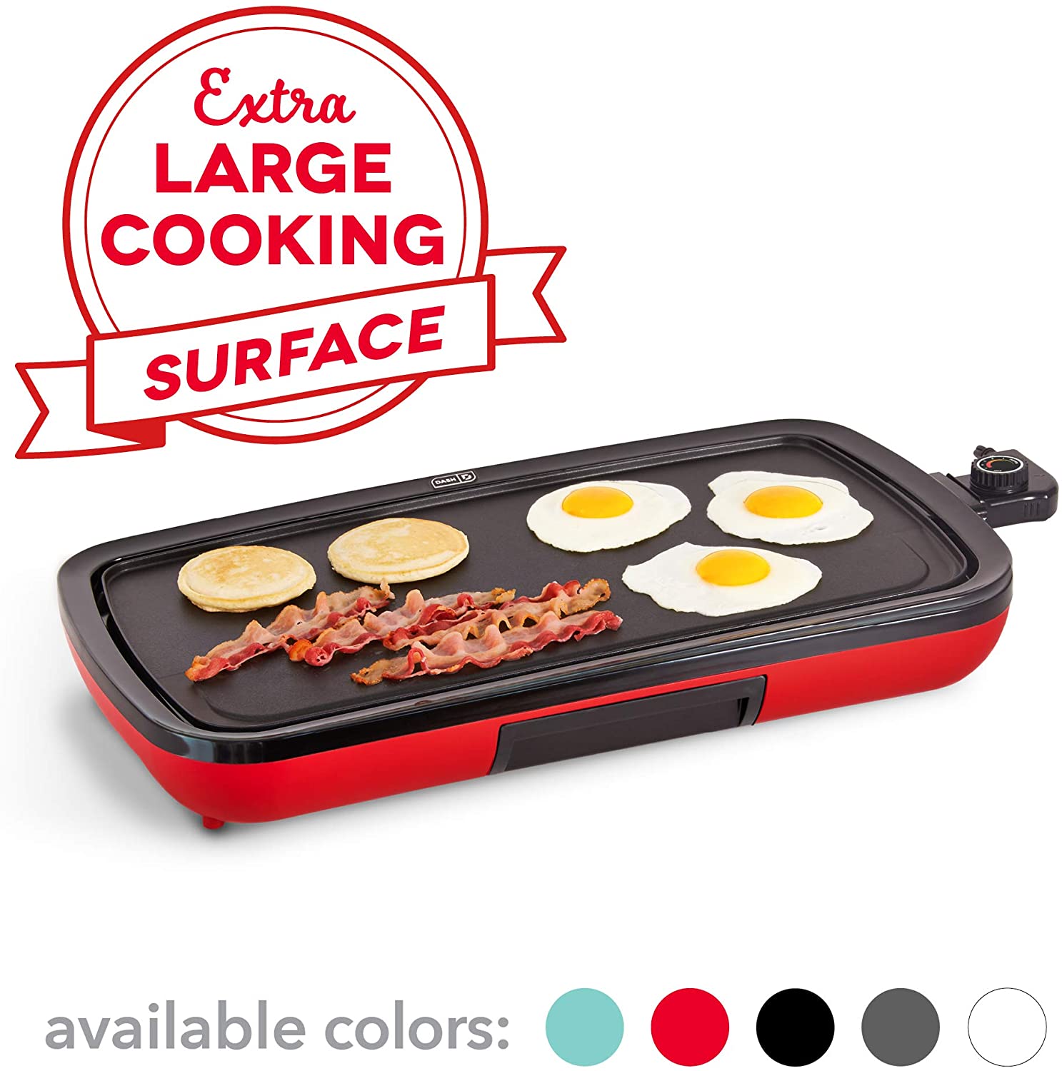 DASH DEG200GBRD01 Everyday Nonstick Electric Griddle for Pancakes, Burgers, Quesadillas, Eggs & other on the go Breakfast, Lunch & Snacks with Drip Tray + Included Recipe Book, 20in, Red